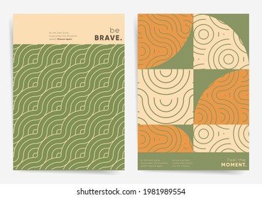 Diseño de círculos ondulados geométricos para afiches, portada de libros, folleto o fondo. Los círculos de estilo asiático y los fondos geométricos de las olas están fijados. Gráfica de formas de geometría abstracta. Olas de fondo oriental.