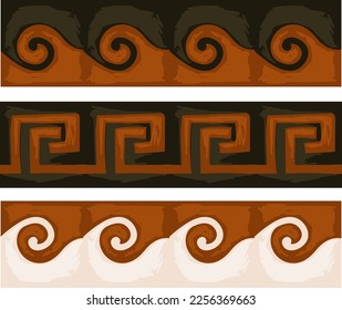 Geometric and wavy greek seamless pattern. Traditional ornaments of greece, antiquity adornment and decoration. Classic motives and meandros, elegant symmetric textures. Vector in flat style