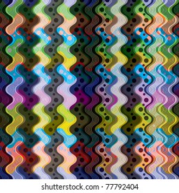 Geometric wavy lined and dotted modern art seamless pattern. Vector abstract repeat background. Bright and multicolored, useful and positive.