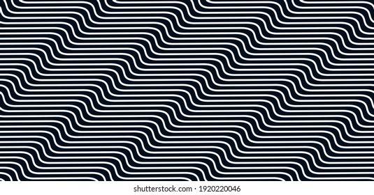 Geometric wavy lines seamless pattern vector, 3D dimensional endless background wallpaper design image, stripy curved tillable texture.
