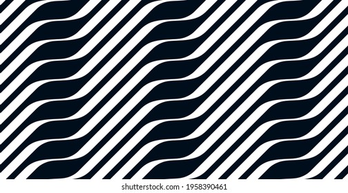 Geometric wavy lines seamless pattern vector, 3D dimensional endless background wallpaper design image, stripy curved tillable texture.