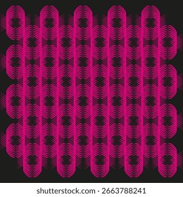 Geometric wavy pattern. Pink and black color. Abstract woven Vector. Rectangular frame illustration. EPS 10.