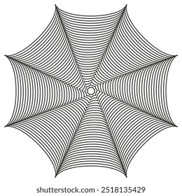 Padrão de teia geométrica. Design radial preto e branco. Linhas espirais hipnóticas. Arte abstrata vetorial.