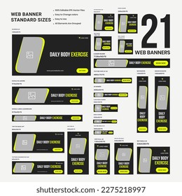 Geometric web set banner template design for social media posts, creative fitness web banner template, vector eps 10 file format