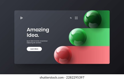 Geometric website screen vector design layout. Isolated realistic spheres corporate identity illustration.