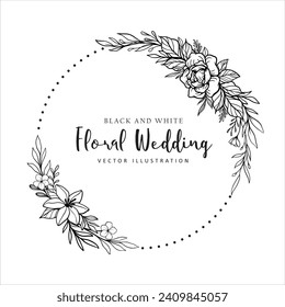 Geometric wedding floral invitation, polygonal line art with floral wedding chic invitation