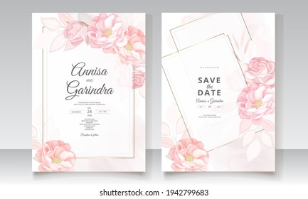 geometric wedding invitation card template set premium vector