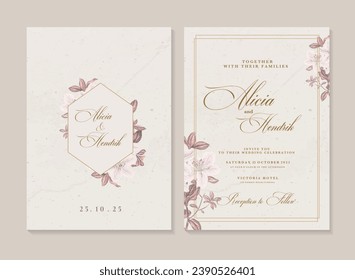 Geometric Wedding Invitation Template with Vintage Botanical 