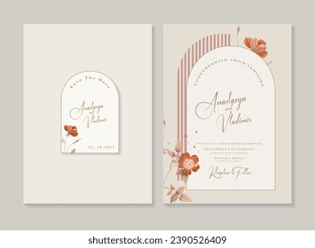 Geometric Wedding Invitation Template with Vintage Roses