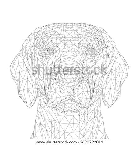 A geometric Weimaraner dog head composed entirely of triangular facets creates a modern wireframe illustration.