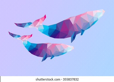Geometric whales. Vector illustration