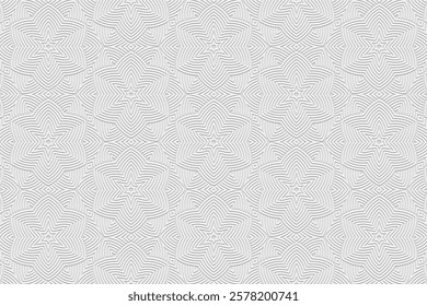 Geometric white background, tribal design cover, banner. Floral 3d pattern, embossed, vintage. Ethnic texture, ornaments, arabesques, mandala of the East, Asia, India, Mexico, Aztec, Peru.