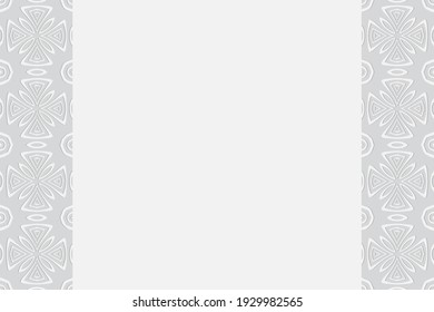 Geometric white background. Volumetric composition of a relief ethnic pattern. Vertical inserts. 3D effect of convex shape for presentation.