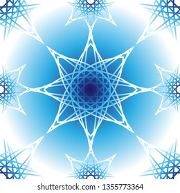 Geometric white and blue vector mandala seamless pattern on white and blue background