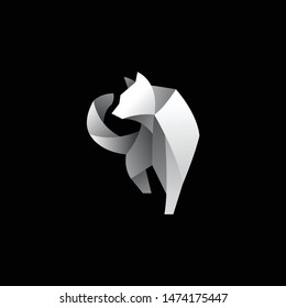 geometric white cat logo. modern icon, template design