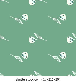 León blanco geométrico sobre un patrón sin soldadura botánico. Fondo verde. Diseño para el diseño de tela, impresión textil, envoltura, cubierta. Ilustración vectorial.