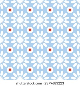 geometric white flower with blue background seamless pattern