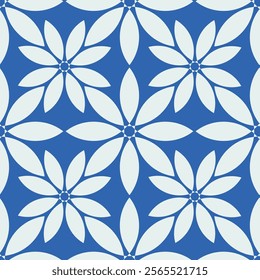 Geometric White Flowers Decorative seamless pattern. Repeating background. Tileable wallpaper print.