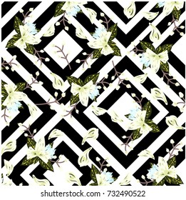 Geometric white flowers pattern background vector