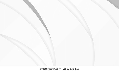 Geometric white and grey gradient background with wavey, light overlay and shadow, vector illustration.