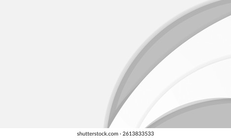 Geometric white and grey gradient background with wavey, light overlay and shadow, vector illustration.