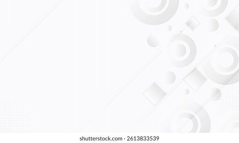 Geometric white and grey gradient background with circle, light overlay and shadow, vector illustration.