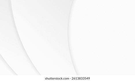Geometric white and grey gradient background with wavey, light overlay and shadow, vector illustration.