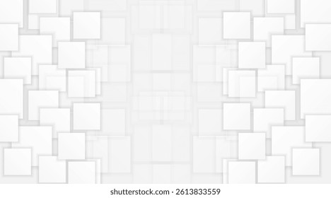 Geometric white and grey gradient background with rectangle, light overlay and shadow, vector illustration.