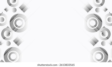 Geometric white and grey gradient background with circle, light overlay and shadow, vector illustration.