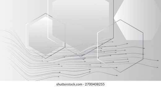 Geometric white and grey gradient background with heksagonal shape modern