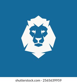 geometric white lion design logo in flat style