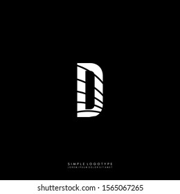 geometric white monogram textured D logotype isolated on black background vector illustration