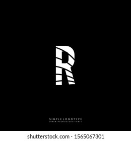 geometric white monogram textured R logotype isolated on black background vector illustration