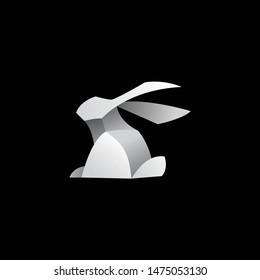 geometric white rabbit logo. modern icon, template design