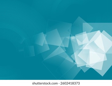 Geometric white squares and linear lines on the blue background. Vector design