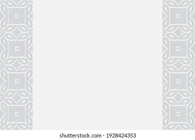 Geometric white volumetric background from a relief pattern with ethnic original elements of the peoples of Africa, Aztec. Vertical inserts. 3D effect of a convex shape for wallpaper.