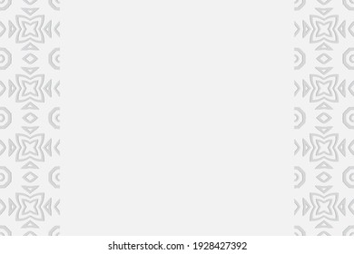 Geometric white volumetric background from a relief pattern with ethnic elements of the peoples of Africa, Mexico. Vertical inserts. 3D effect of a convex shape for wallpaper, presentations.