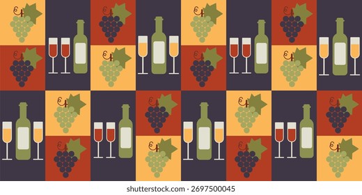 Patrón de vino geométrico con botellas y vasos en estilo Abstractas Bauhaus