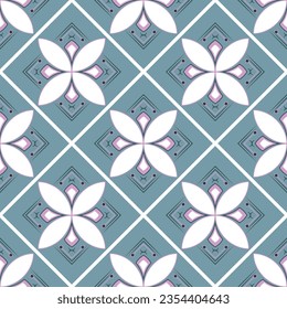geometric winter christmas flower seamless pattern tile. holiday blue red white ornament background	