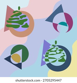 Geometric Winter Composition with Abstract Christmas Trees