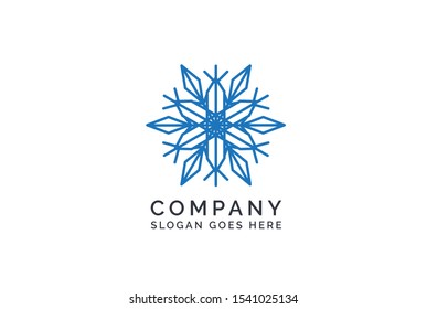 Geometric winter snowflake pattern christmas logo design