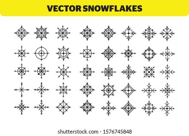 Geometric winter snowflakes vector set