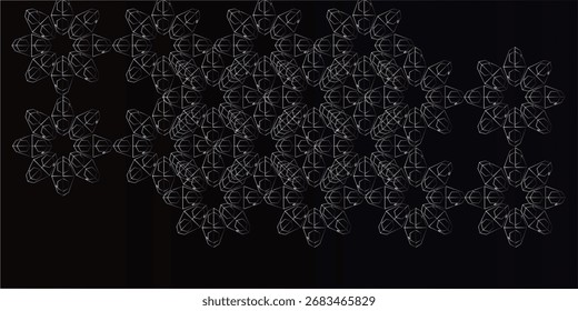 Las Formas geométricas en forma de flor de alambre están dispuestas sobre un fondo oscuro.