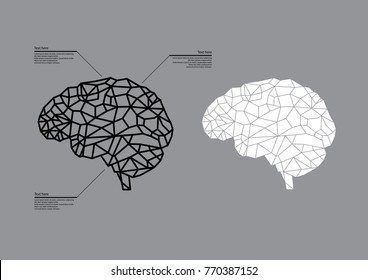 Geometric wireframe human brain with negative option. Good for a detailed logo or infographic poster.