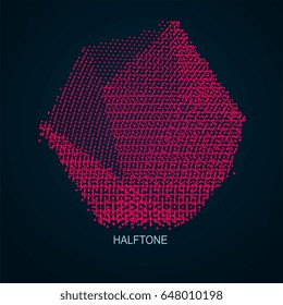 Geometric wireframe object from points. Abstract mesh emblem in red colors.