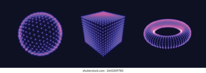 Formas geométricas de arames, esfera, cubo e toro. Name Ilustração de vetor.