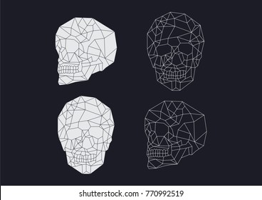 Geometric wireframe skull images. Two different angles with positive and negative options.