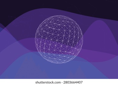Geometric wireframe sphere against gradient purple-blue backdrop