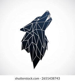 Geometric wolf head in blue tones, modern abstract style, sharp lines.