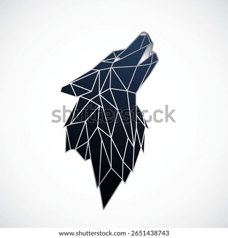 Geometric wolf head in blue tones, modern abstract style, sharp lines.